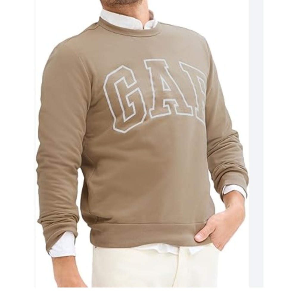 GAP Logo Sweatshirt Mens L Taupe Brown Crewneck Pullover Fleece
